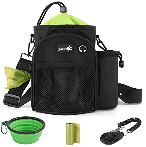 pecute Leckerlibeutel für Hunde mit viel Stauraum, Futterbeutel Hundetraining Groß, wasserdichte Leckerlietasche für Hunde, Robuste Gassi Tasche Hund, Futtertasche Hunde mit Kotbeutelspender, Schwarz…