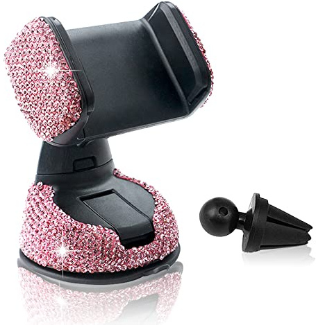 Spldsun Auto Handyhalterung Lüftung, 360 Grad Drehbarer Handyhalterung Auto, Strass Handyhalter, mit Umbausatz, für Autoarmaturenbrett, Lüftungsdüsen (Rosa)