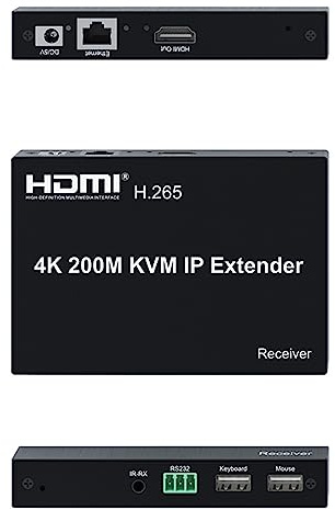 H.265 4K 200M HDMI IP KVM Extender 656Ft, supporta il controllo di estensione da tastiera e mouse uno-a-molti tramite Cat5e/6 HDMI KVM Matrix Extender con USB, collegato a uno switch di rete. (RX)