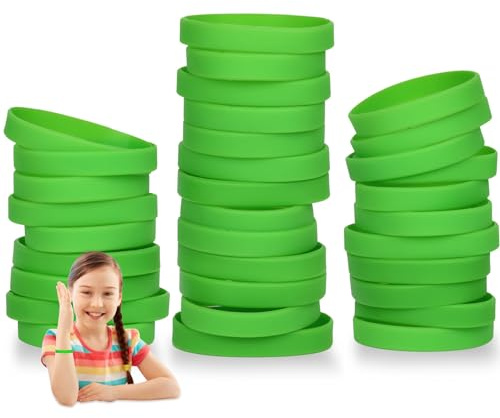 THXIY 7'' Braccialetti in silicone per bambini adolescenti, 50 pezzi braccialetti di gomma, cinturini da polso in gomma sportivi per eventi verde