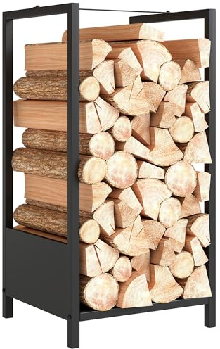 Outsunny Scaffale Portalegna per Esterno Interno Acciaio 39x35x76cm Nero | Legnaia Moderna, Base Rialzata