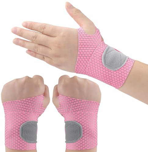 Offtrte 2 Stück ultradünne Handgelenkbandage und Kompressionsbandagen – elastische, verstellbare Karpaltunnelunterstützung für sportliche Fitness (Rosa)