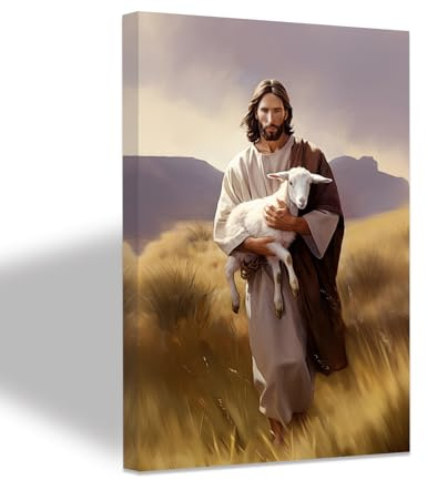 ZXHYWYM Jesus Lamm Wanddekoration Jesus Schaf Gemälde Christus Wandbilder christlicher Leinwanddruck Gott Glaube Poster für Wohnzimmer Schlafzimmer mit Rahmen (D (30.00 x 45.00 cms))