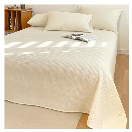 Waffel Bettlaken ohne Gummizug 100% Baumwolle Betttuch ohne Gummi Haustuch Laken viele Farben und Größen, Weich und Atmungsaktiv (Color : Cream, Size : 160x235cm-63x92 in)