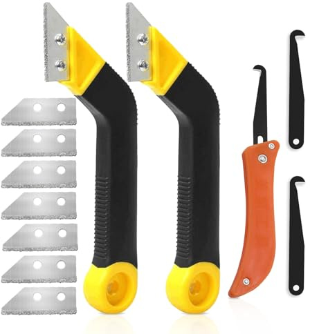 12 Pcs Grout Removal Tool, Grouting Rake with 7 Pcs Replacement | Tile Grout Hand Saw Angled for Tile Cleaning with Hook, 2 Pcs Tile Grout Remover for House Renovate