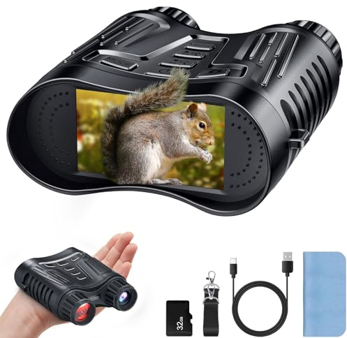 Fernglas Nachtsichtkamera – 4 K 3,2 Zoll TFT LCD Infrarot Brille Nachtsicht 300 m für die Jagd mit Karte 32 GB digitaler Zoom 8 x 2600 mAh wiederaufladbar 7 verstellbare IR-Stufen für Erwachsene