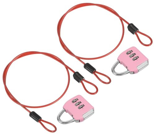 PATIKIL Cavo Sicurezza Acciaio Lucchetto a Combinazione a 3 Cifre, Set 2 Lucchetti da Viaggio Cavo Sicurezza Rivestito da 1,6 Piedi a Doppio Anello Bagagli e Valigie, Rosa