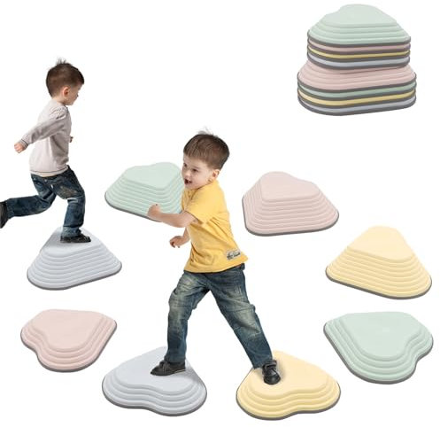 Sensory Stepping Stones for Kids,8 PCS Durable Non-Slip Balance Stones to Boost Balance & Motor Skills Balance Training Indoor & Outdoor,Obstacle Courses,Autism Balance Toy (Macaron)