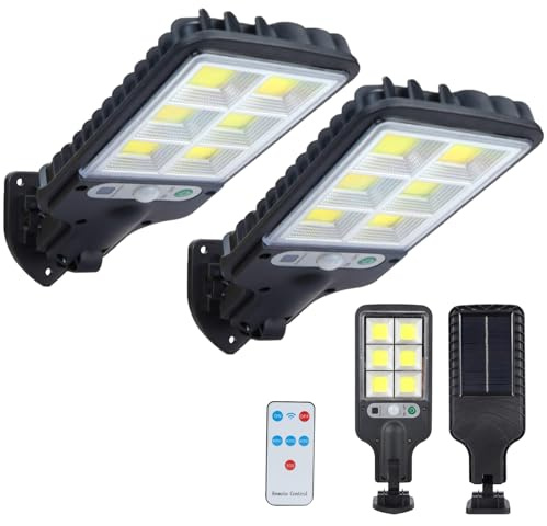 Ninonly Solarlampen für Außen mit Bewegungsmelder, 2 Stück Solarleuchten mit Fernbedienung, Wasserdichte Super Hell Solar Wandleuchte Aussen, LED Solar Lampe für Garten Hof Garage Draußen