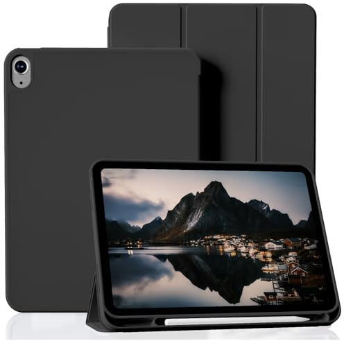 BQDIYOO Case for iPad (A16) 11th Generation 11 Inch 2025, iPad 10th Generation Case with Pen Holder 2022, Soft Silicone Protective Cover for 10.9 inch, Auto Sleep/Wake, Two Folding Angles, Black
