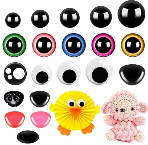 HavaCue 368 Pezzi Occhi Amigurumi con Naso di Sicurezza, Occhi Mobili Autoadesivi, Multicolore Occhi per Amigurumi, Occhi per Pupazzi in Plastica, per Lavorare A Maglia I Peluche degli Animali