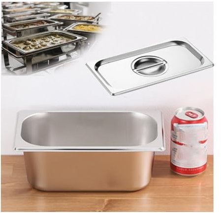 NJDQFA Rechteckig Buffet Speisenwärmer,Thermobehälter Für Speiseeis,Edelstahl Meal Prep Boxen Gastronormbehälter,1/4（26.5 * 16.5）,10cm0.8side