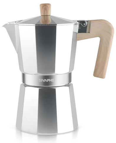 Sivaphe Espresso Kaffeemaschine 9Tassen/450ml Aluminium Moka Kanne,Coffee Maker Moka Pot für Herdplatte, Gas & Elektroherd geeignet, hitzebeständiger Griff,Silber