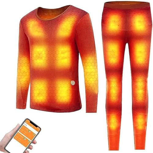 Pucklky Heated Thermal Underwear Functional Warmer Set 32 Heating Zones 3 Temperature Control for Winter Motorcycle Ski,3XL,Black