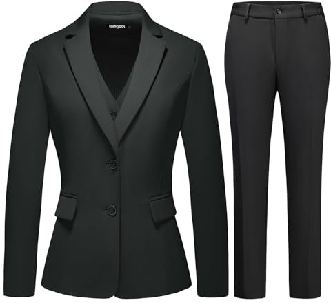 Lamgool Women 3 Piece Suit Single Breasted Blazer Formal Business Pantsuit Office Lady Tuxedo Set (Black, Medium)
