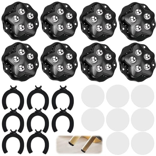 Rotelle a sfera per mobili, 8 pezzi, piccole ruote a sfera per mobili, carichi pesanti, piatte, pesanti, 360 gradi, per utensili da cucina, autoadesive con 5 sfere in acciaio e freno, capacità di