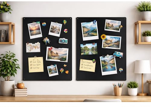 2x Magnettafel Magnetwand Schwarz 80x50 cm Memotafel aus Edelstahl Fotowand für Urlaubs Magnete Magnetisch Tafel Metalltafel für Wohnung Büro Küche