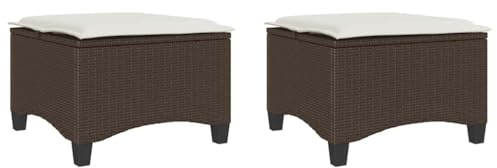 vidaXL Gartenhocker mit Kissen 2 STK. Braun 55x55x36 cm Poly Rattan