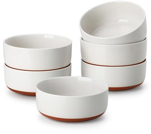 MALACASA Cereal Bowls Set of 6, 24 OZ Ceramic Bowls for Kitchen, Soup Bowl Breakfast Bowls, Dishwasher Microwave Safe, Khaki White, Series Tara
