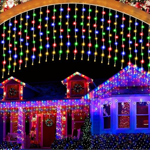 JIMACRO 5M/16.4FT Eisregen Lichterkette Aussen, 32pcs Lichterkette Eisregen Außen Wasserdicht, 256 LED Lichterkette Außen Weihnachten Für Wand Traufe Hochzeit Party Dekoration