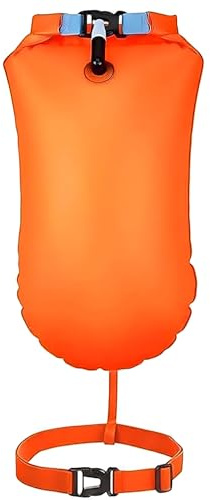 Bouée de Natation, Swim Buoy avec Ceinture Ajustable, Sac de Remorquage Gonflable, Natation Sac Étanche, Flotteur de Sécurité pour Nageurs en Eau Libre, Triathlon, Kayak Athlète, Très Visible (Orange)