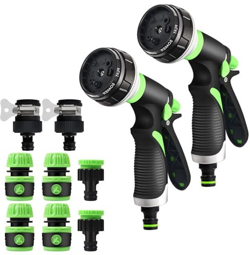 Pistola Irrigazione Giardino(2 Pack), Alta Pressione Pistola Piardino Acqua, Spruzzatore Multifunzione con 8 Modalità Regolabili, per Irrigazione di Piante, Lavaggio Auto (Verde)