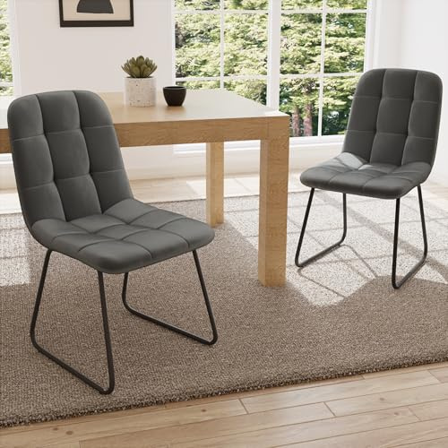 JIEXI Esszimmerstühle 2er Set Grau Samt, Moderne Polsterstühle mit hoher Rückenlehne und Metallbeinen, Gepolsterte Küchenstühle für Esszimmer Küche Wohnzimmer, belastbar bis 150 kg
