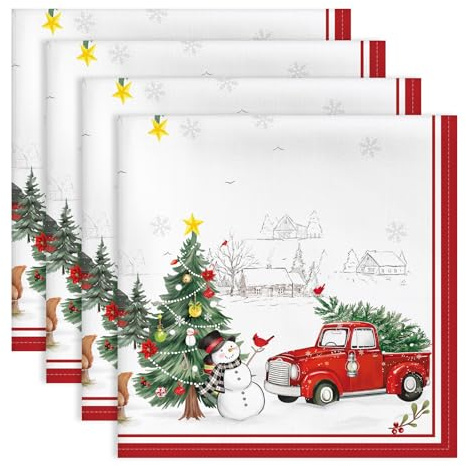 Arquiel Weihnachten Schneemann Baumwoll-Servietten 4er-Set 45 x 45 cm | Waschbare Stoffservietten aus 100% Baumwolle mit dekorativem Muster-Motiv, wiederverwendbar für Esstisch, Familienessen
