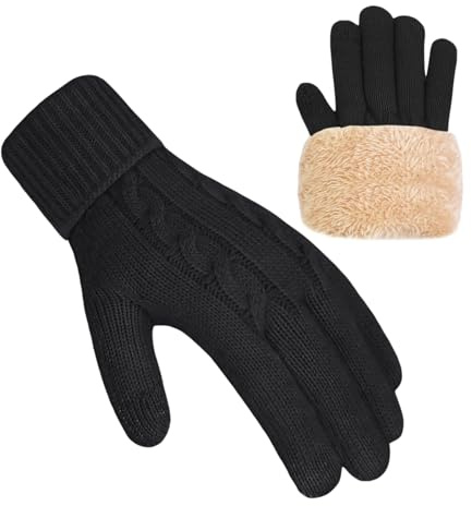 lifwimner Winter Gloves for Women Ladies Wool Thermal Touch Screen Fleece Knit Stretchy Gloves for Cold Weather Gifts (Black)