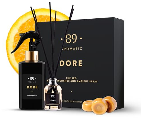 Aromatic •89• Raumduft Geschenkset – Karamell, Orange & Rose – Raumspray & Duftstäbchen Diffuser – Raumduft Set, langanhaltender Lufterfrischer & Geschenkidee für Zuhause, Wohnzimmer, Bad & Büro