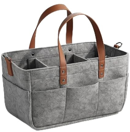 ZYETGH Filztasche Storage Faltbar, 16L Filztaschen Einkaufstasche mit Fächern Filztaschestorage Faltbar Filztasche Einkaufskorb mit Innenfach und Tragegriffen für Einkaufen Reisen Grau