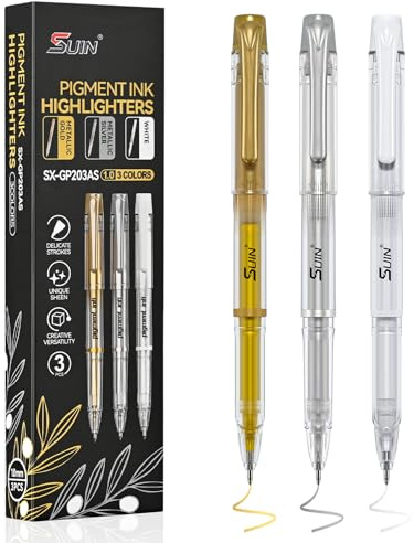 SUIN Gold-Silber-Metallic-Textmarker-Stifte – 3 Packungen mit matter Pigmenttinte mit 1,0 mm feiner Spitze zum Zeichnen, Skizzieren, Codedruck und Schreiben
