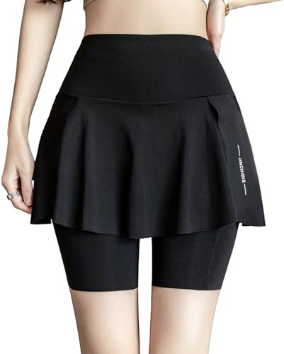 ZCJ Tennisrock Damen mit Hose Hosenrock Hohe Taille mit Taschen Sportrock mit Baumwoll-Zwickel Skort Damen für Tennis, Golf, Laufen
