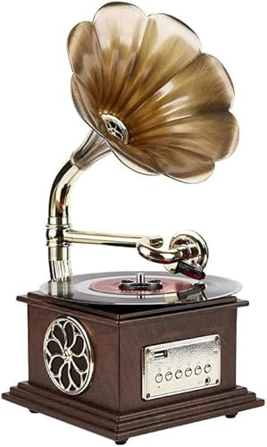 Mini Tourne-Disque Rétro Gramophone, Tourne-Disque Vinyle sans Fil Automatique, avec Radio FM USB Bluetooth-in, Grand Cadeau De Collection pour La Famille