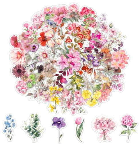 150 Transparent Scrapbook Stickers, Wasserfeste PET Blumen Sticker, Selbstklebend Dekorative Scrapbooking Aufkleber Scrapbook Zubehör Set für Scrapbook, Fotoalbum, journal (Verblasster Mohn)