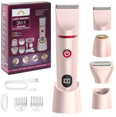 Bwaliffury Afeitadora Mujer, 3 en 1 Afeitadora Mujer, Rasuradora Mujer Zona Intima, Afeitadora Eléctrica Mujer, Wet&Dry,IPX6 Impermeable, Depiladora Mujers Zona Intima, para Axilas,Bikini,Piernas,Cara