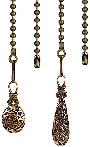 Hyamass Ceiling Fan Pull Chain Extenders with Charm Pendant - 2Pcs 12 inch Vintage Hollow-Out Bronze Pull Chains for Ceiling Fans and Lights with Connector (Round Ball)