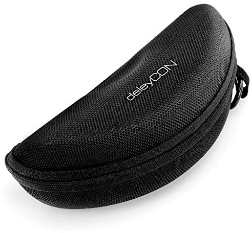 deleyCON Brillenetui Hardcase Hartschalen Etui Brillentasche Brillenbox Hardcover Tasche Sportbrillen Fahrradbrillen Brillen Lesebrillen Sonnenbrillen Brillenputztuch - Schwarz