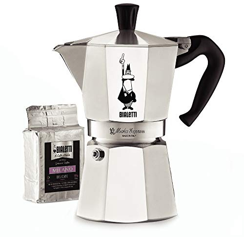 Bialetti Express 6 Cup & Coffee Aluminium Mocha Pot, Silver