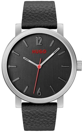 HUGO Analog Quarzuhr für Herren Kollektion #RASE mit Schwarzes Lederarmband - 1530115