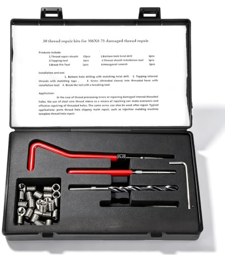 30-teiliges Gewindereparatur-Set M6 x 0,75 Helicoil Kit Gewindeeinsatz Reparaturwerkzeug Sechsteiliger Anzug für Innengewinde-Reparatur