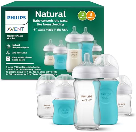 Philips AVENT Glass Bottle with Natural Reaction Nipple Baby Gift Set SCD858/01
