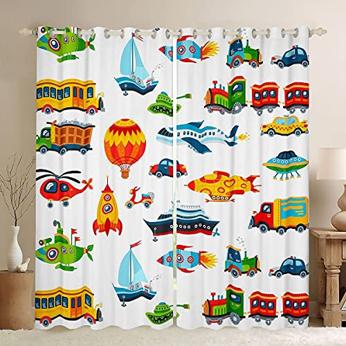 Tende da finestra per camera da letto e bambini luminose carine tende per aerei giocattolo colorato per trasporto veicoli tende per finestre da viaggio trattamenti W46 x L54
