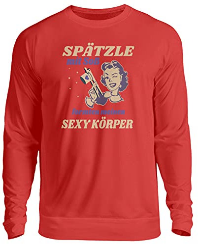 Spätzle avec sauce – Proverbes souabes – Cadeaux de souabe – Pull unisexe, Fire Red, L