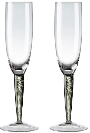 Denby - Classic Black Champagne Flutes Set of 2-240ml - Hand Blown Elegant Champagne Glasses - Dishwasher Safe - Wedding, Anniversary, Party