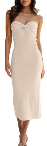 LILLUSORY Women 2025 Summer Spring Corset Bodycon Midi Vacation Sun Dresses Sexy Baby Bridal Shower Wedding Long Maxi Beach Graguation Birthday Party Cocktail Cute Clothes Trendy Outfits Apricot S