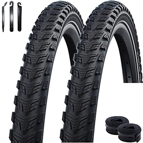 2 x Schwalbe Marathon 365 Fahrradreifen in Schwarz Reflex 55-622 (28 x 2,15) + 2 Schläuche AV-19 inkl. maxxi4you Reifenheber