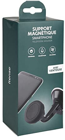 itense -Support téléphone avec Ventouse & Aimant - 2 plaques métalliques fournies - Universel - Support magnétique - Simple & Pratique - Compatible Tout Smartphone - Inclinable - Support Rotatif 360°