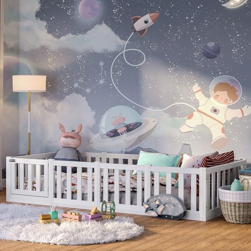 Bellabino Tapi Bodenbett 90x200 cm, weiß lackiert, mit Tür, ohne Schubladen