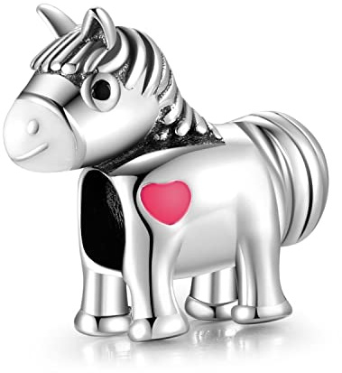 Charm Pony Pferd Herz Tiere 925 Silber – Les Folies für Pandora, Sterling-Silber, Zirkonia